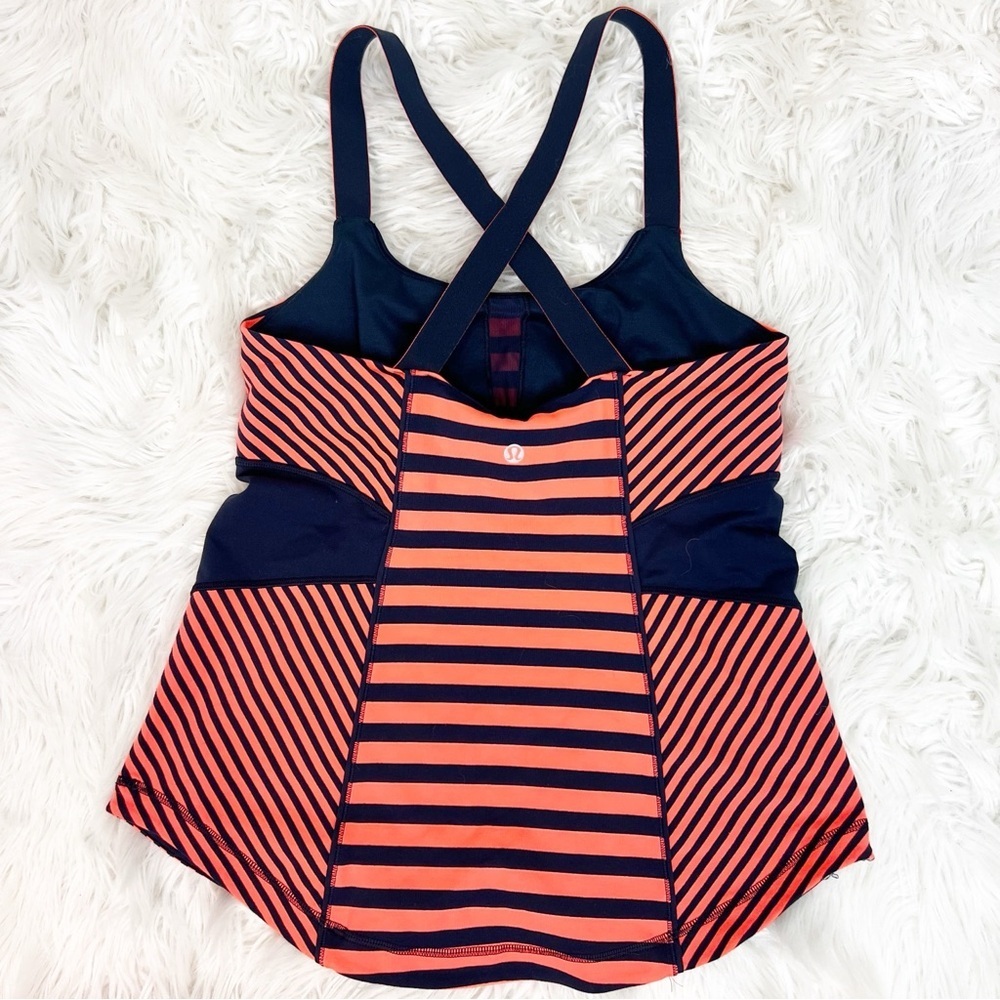 LULULEMON WORK IT OUT TANK ORANGE NAVY STRIPE ATHLETIC TANK TOP SZ 10 - Picture 4 of 8